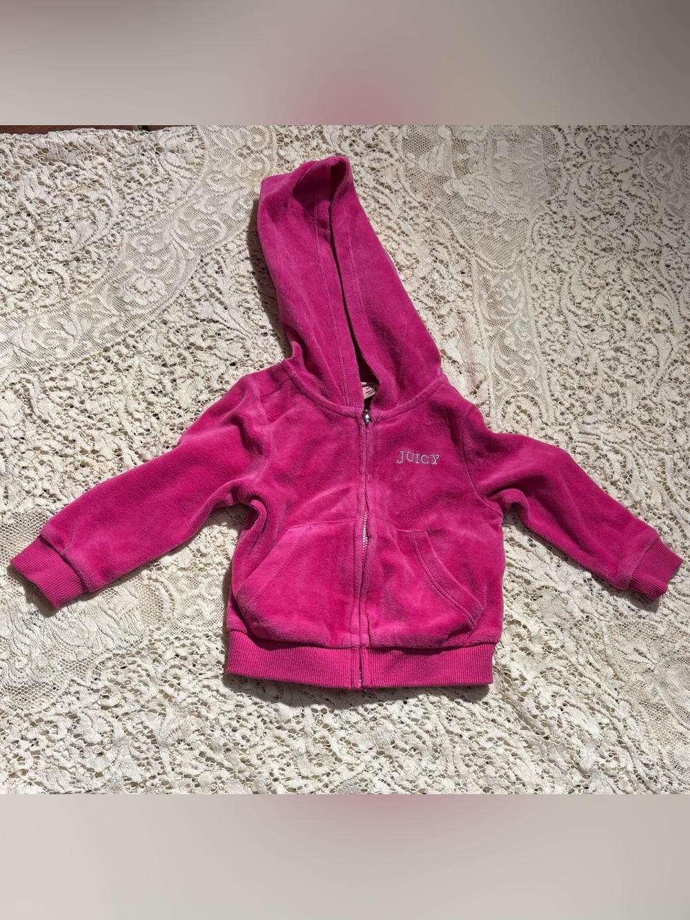 Juicy Couture Hot Pink Velour Hooded Zip Hoodie Girls 12m